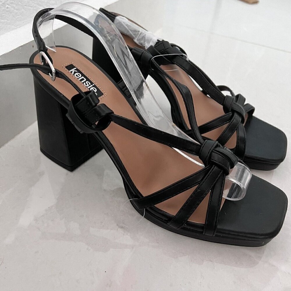 Kensie Leilany Strappy Platform Sandals Black Sz. 8.5M block heels faux leather - Picture 7 of 13